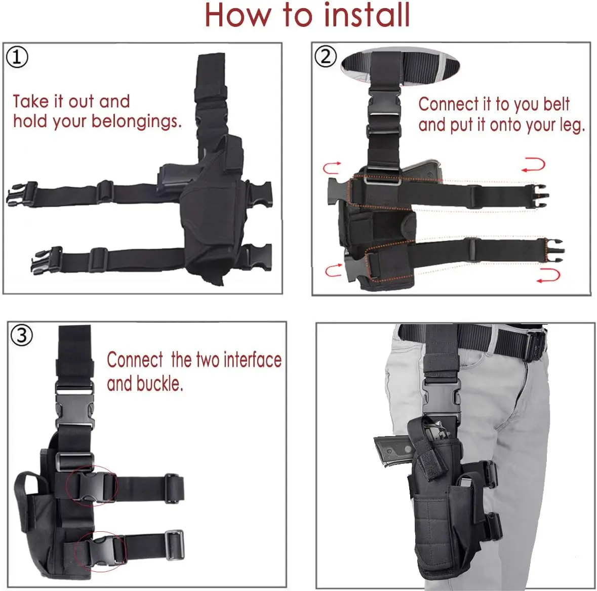 Linkes und rechtes Drop-Leg-Holster-Paar, verstellbares Nylon-Oberschenkelholster mit Utility-Taschen für Cosplay-Partys und Outdoor-Veranstaltungen – Detail 3