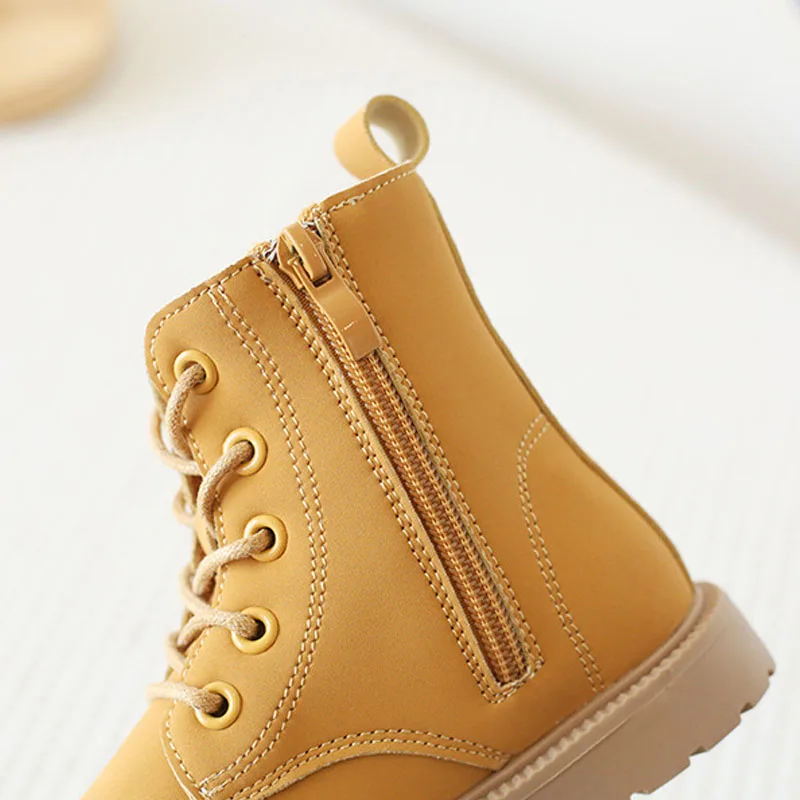Early Autumn Children Leather Boots Baby Soft Cow Muscle Sole Single Boots Girls Retro High-top Boots Students Performance Boots