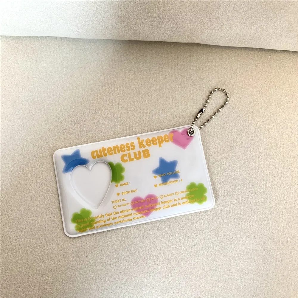 INS Cute Photocard Holder Heart Hollow Card Protective Sleeve With Chain Pendant Cute Cartoon Printed Idol Photo Sleeves