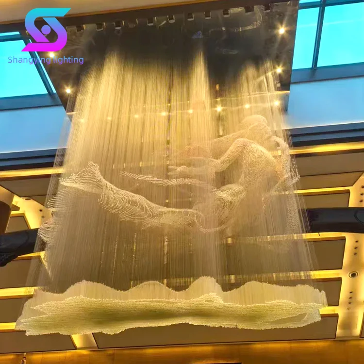 Custom Large Project LED Sculptural Crystal  ing for Hotel Lobby Villa Salon Decor Warm White Iron
