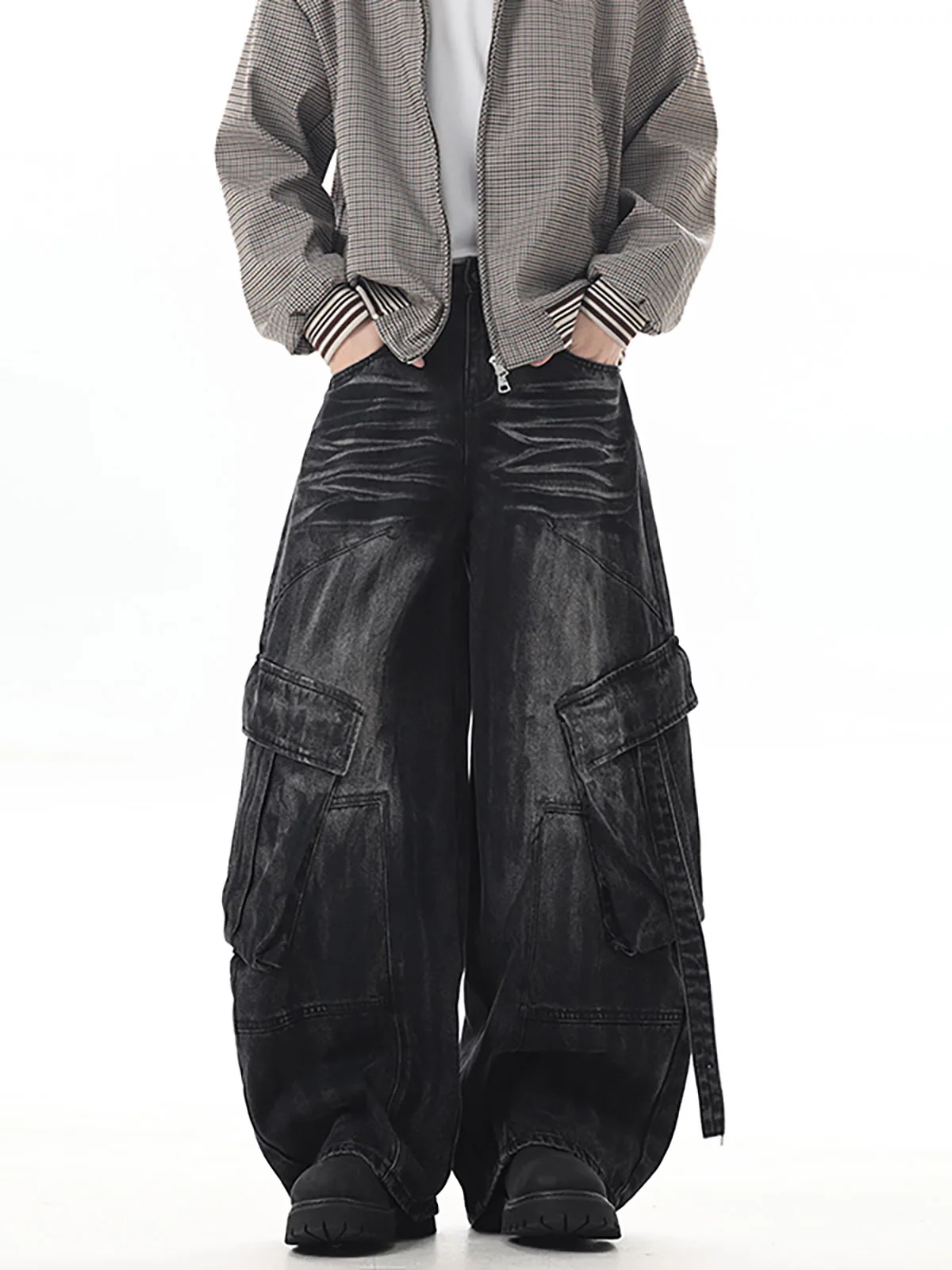 American Style Wide Leg Knife  Denim Jeans Heavyweight Loose Workwear Vintage Banana Pants Men Women Slimming Effect