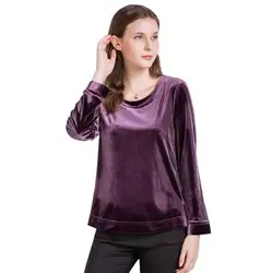 Woman Clothes Fall Winter Womens O-Neck Black Purple Velour Shirts Tops Casual Women Spring Autunm vintage Velvet blouse