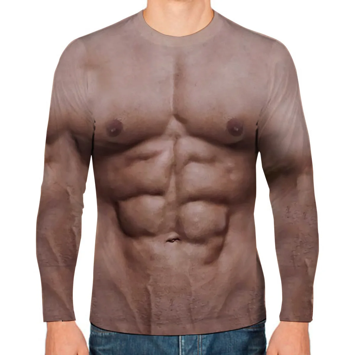 Fake Muscle Funny 3D Print T-Shirt Men Women Fashion O-Neck Hip Hop Long Sleeve Tshirts Oversized Harajuku Tees Top Man Clothing