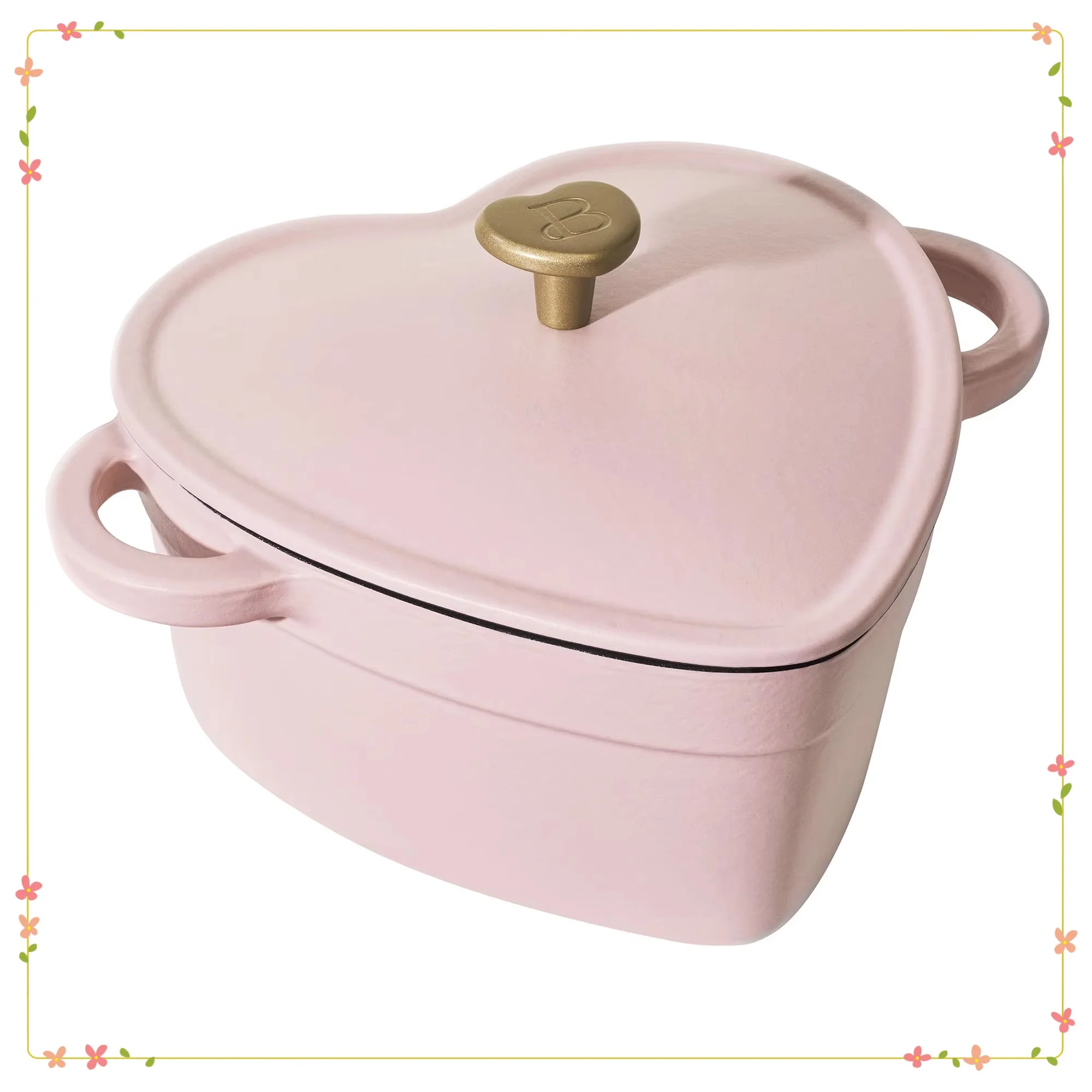 

2QT Cast Iron Heart Dutch Oven Pink Champagne, Romantic Design for Baking, Stews & Oven-to-Table Serving