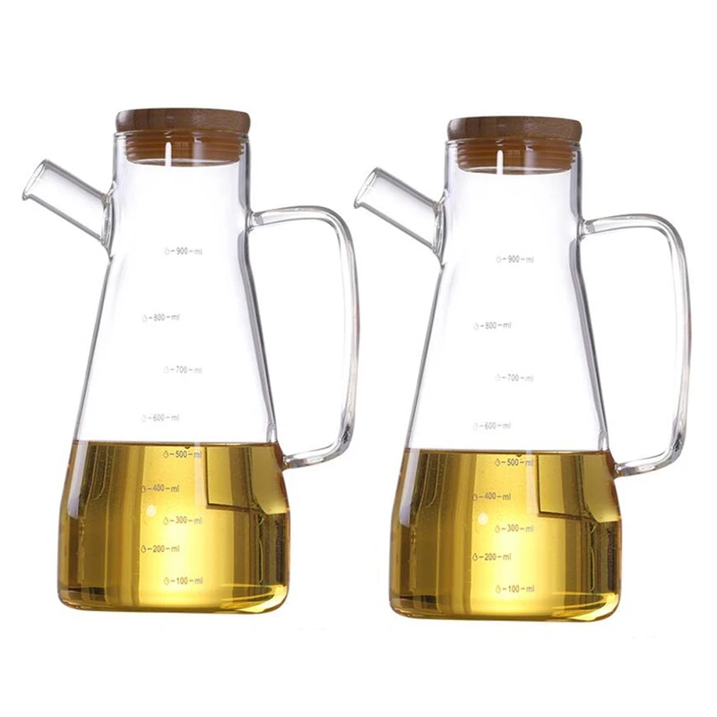 

2X 900Ml Transparent Glass Oil Bottle, With Handle Oil Bottle, Suitable For Kitchen Tools Soy Vinegar Sauce Container