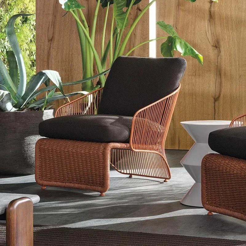 Nordic Outdoor Single Rattan Sofa Hotel Homestay Designer Sales Department Villa Garden Leisure Garden Furniture