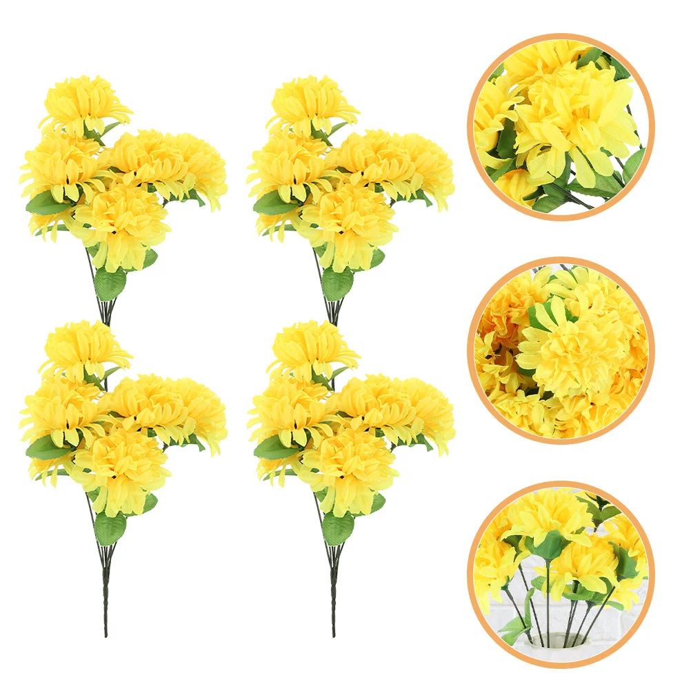 

5Pcs Artificial Marigold Flowers Faux Yellow 7-Head Chrysanthemum Bouquets Cemetery Memorial Day Outdoor Grave Decoration