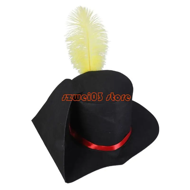 D46C Versatile Black Christmas Hat with Feathered Detailing for Caroler Snowman