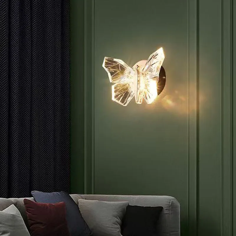 Nordic Creative Small Acrylic Butterfly Wall Lamps Bedroom Bedsides Warm And Romantic Artistic Decoration Background Aisle Light