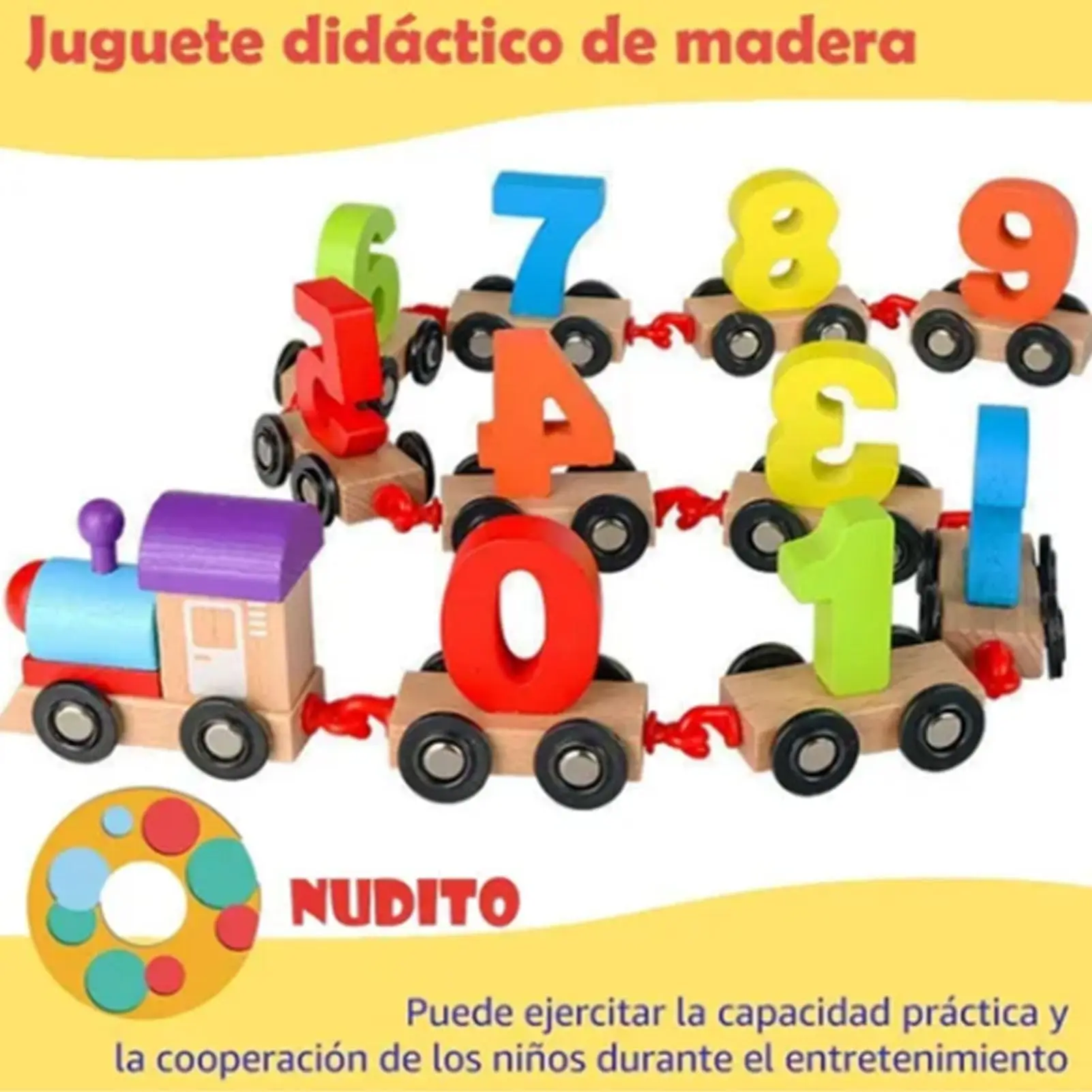 Conjunto de blocos de construção de brinquedo de trem de número de madeira, brinquedos educativos coloridos de empilhamento para crianças aprendizagem precoce reconhecimento de cor