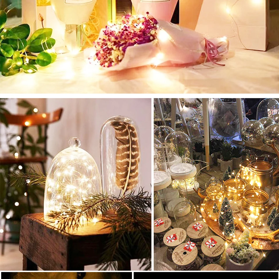 1M 2M 3M 5M Fairy Light LED Copper Wire String Lights Outdoor Garland Wedding Light for Home Christmas Garden Holiday Decoration