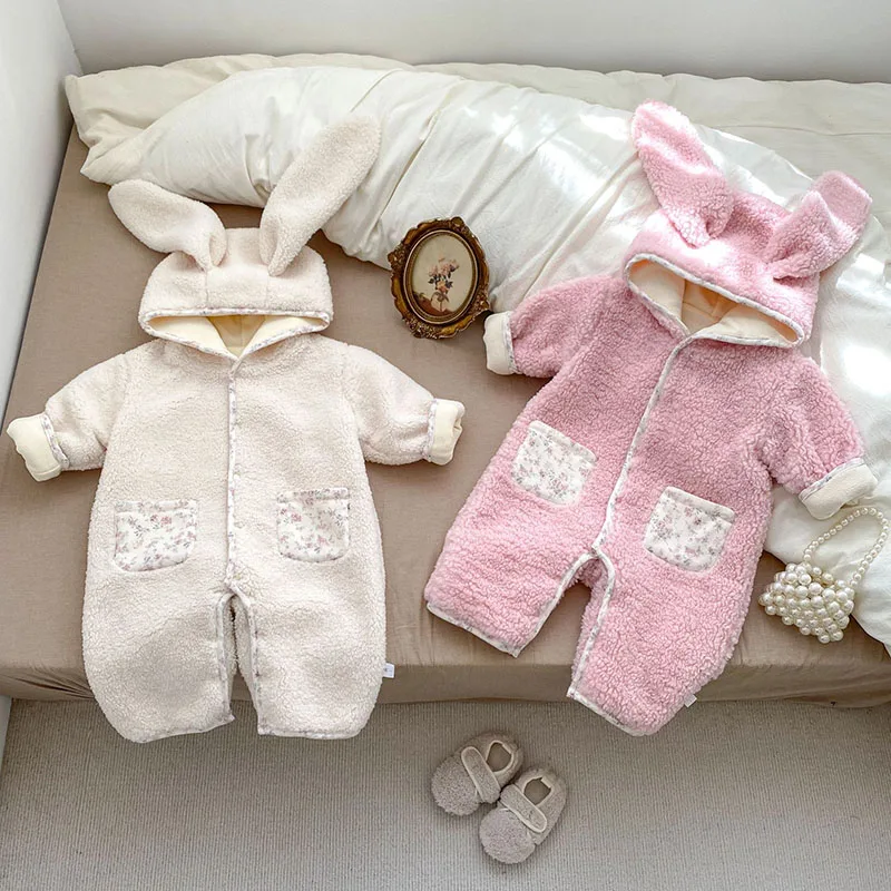 2024 New Winter 0-24M Children Thicken Warm Clothes Infant Baby Girls Thicken Warm Jumpsuit Newborn Baby Girls Bodysuits