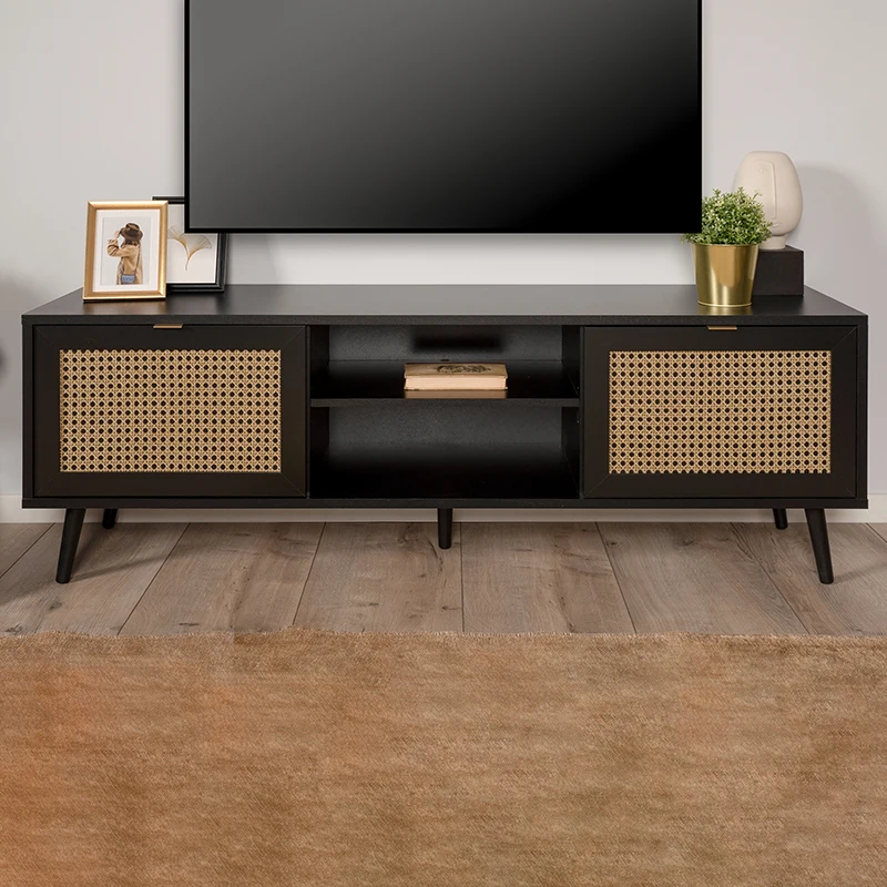 3-deurs zwart hout moderne luxe rotan dressoir buffetkast huishoudmeubilair