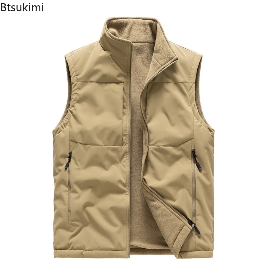 2025 Outdoor Cargo Vests Men's Autumn Winter Polar Fleece Warm Waistcoats Double-sides Wear Design High Quality Men Casual Vests