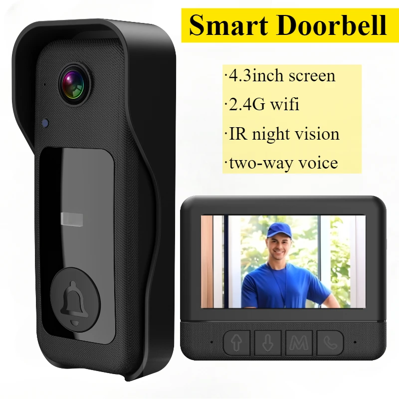 4.3''video Doorbell 2.4G Wifi Security Camera Door and Screen Intercom Door Bell IR Night Vision Wireless Doorbells Home Safety