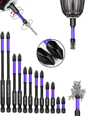 6/12 Pcs Magnetic Screwdriver Bits Non-slip Shockproof Phillips Impact Bits Hex Shank Alloy Steel Bits Suitable for Power Tools