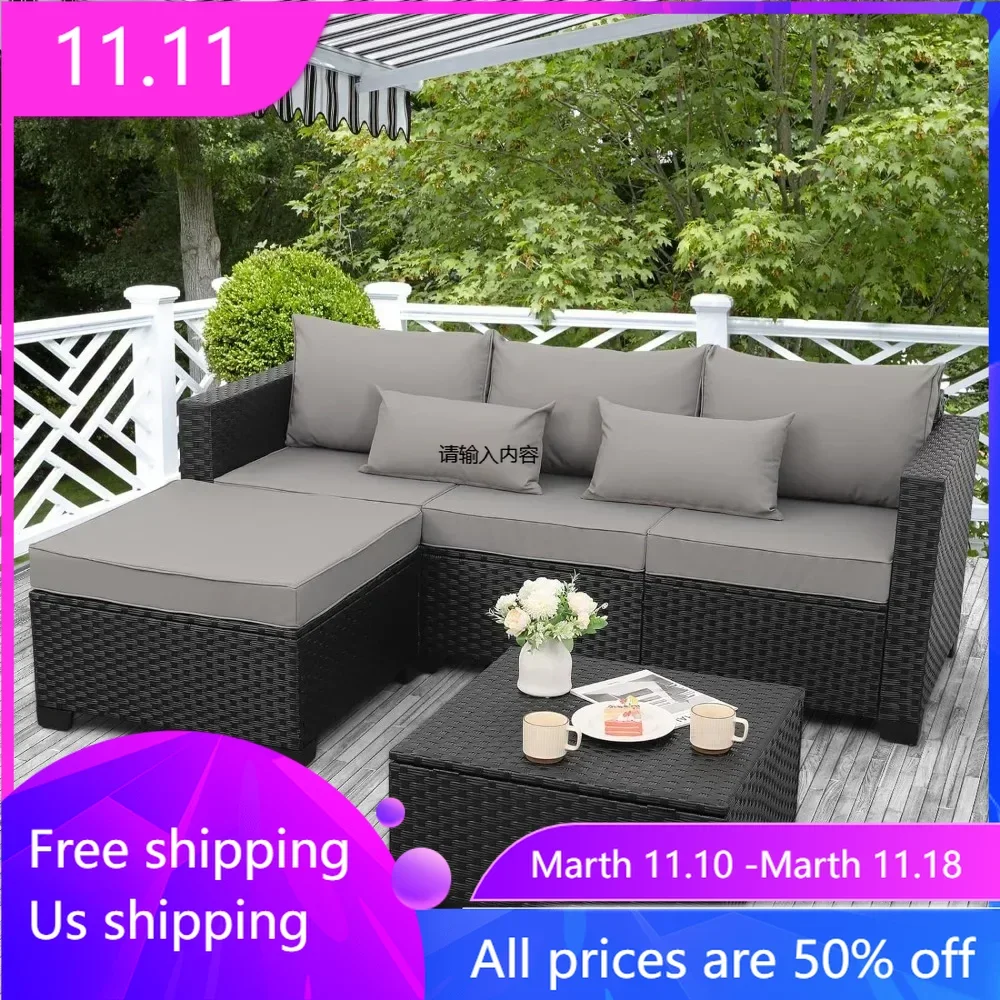 3 Pieces Patio Furniture Set Outdoor Sectional Wicker Patio Furniture Patio Couch with Ottoman and Outdoor Storage Table