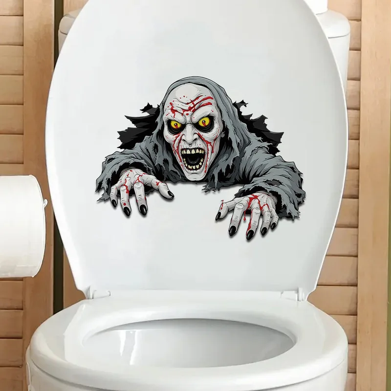 Creepy Bloody Evil Spirit Self Adhesive Halloween Sticker, Broken Wall Ghost Woman Creative Outdoor Festival Decor Decal