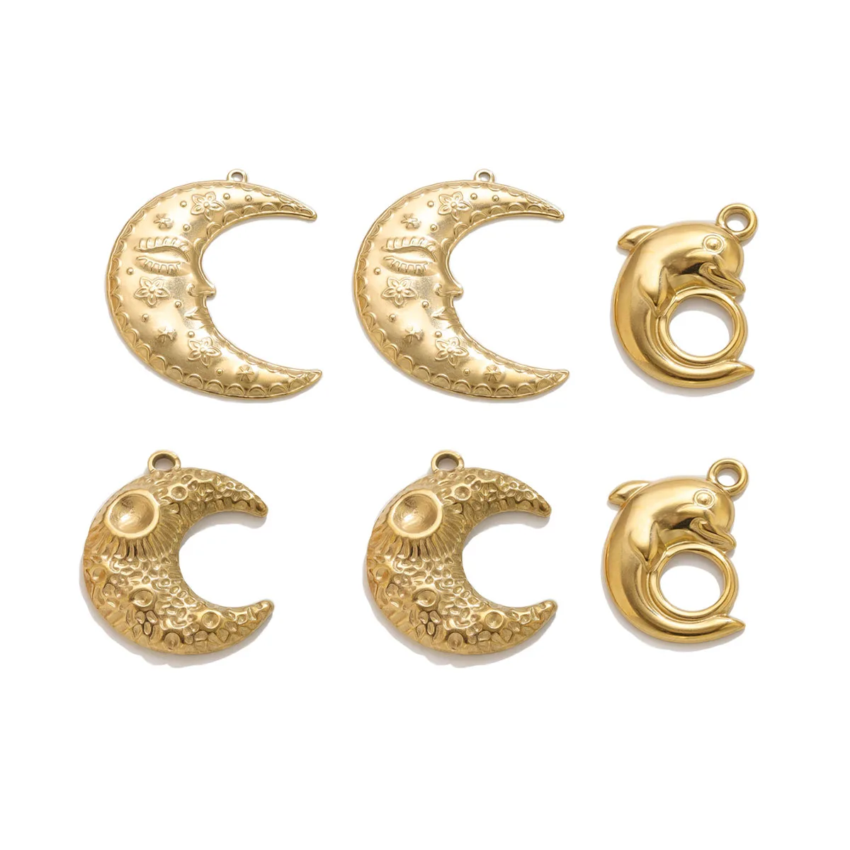 5Pcs Big Gold Plated Moon Charms Stainless Steel Lucky Necklace Pendant Accessories for DIY Necklace Bracelet Jewelry Making