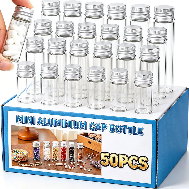5/7/10/12ml Aluminum Capped Wholesale Mini Empty Storage Bottles Vial Transparent Storage Jar Bottle Spices Oils Powders Travel
