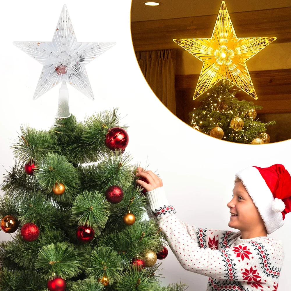 Christmas Tree Top Star LED Glowing Light Holiday New Year Christmas Five-pointed Star Ornament Decorations Navidad 2024 17x18cm