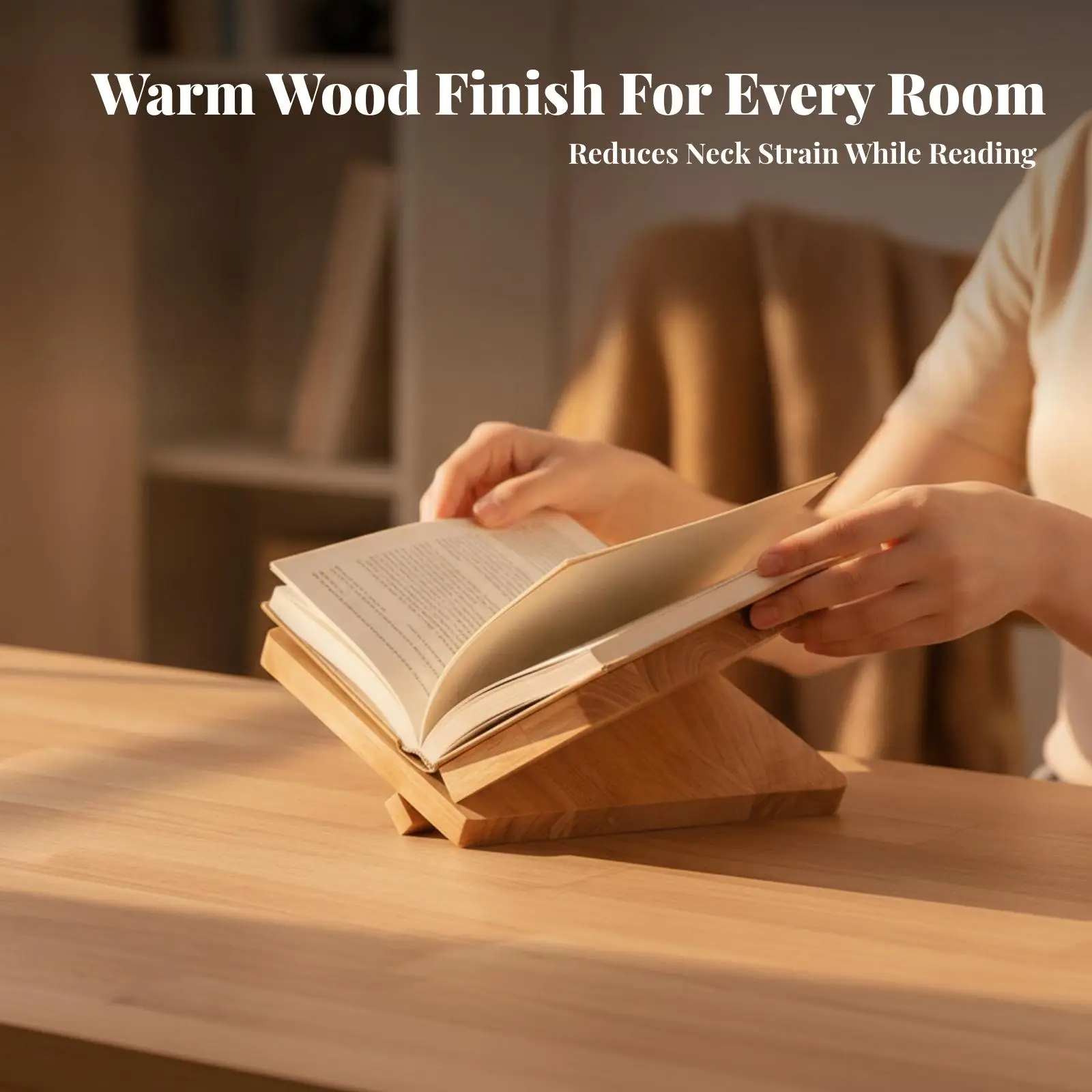 Sturdy Book Stand for Reading Solid Wood Page Holder with Wood Grain for Desk Tabletop Bookshelf Organizer
