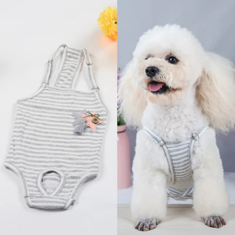 Striped Pet Physiological Pants One-Piece Strap Dog Menstrual Pants Teddy Bichon Bear Puppy Sanitary Pants Dog Underpants Shorts