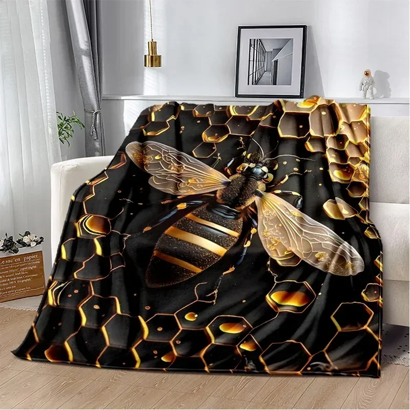 Cute Bee Honey Insect Cartoon Blanket,Soft Throw Blanket for Home Bedroom Bed Sofa Picnic Travel Office Rest Cover Blanket Kids
