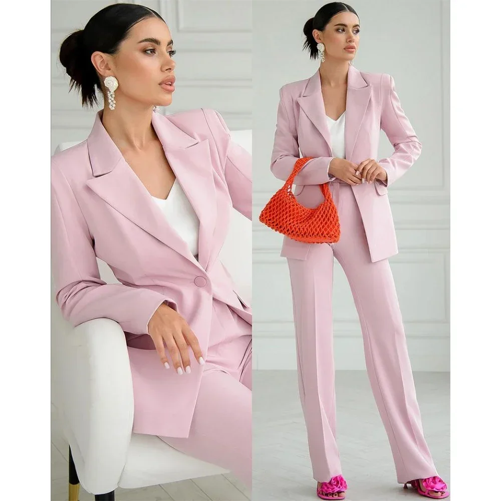 Chic Pants Sets 2 Piece Peak Lapel One Button Outfits Elegant Casual Basics Formal Office Lady Wedding Party Women Suits