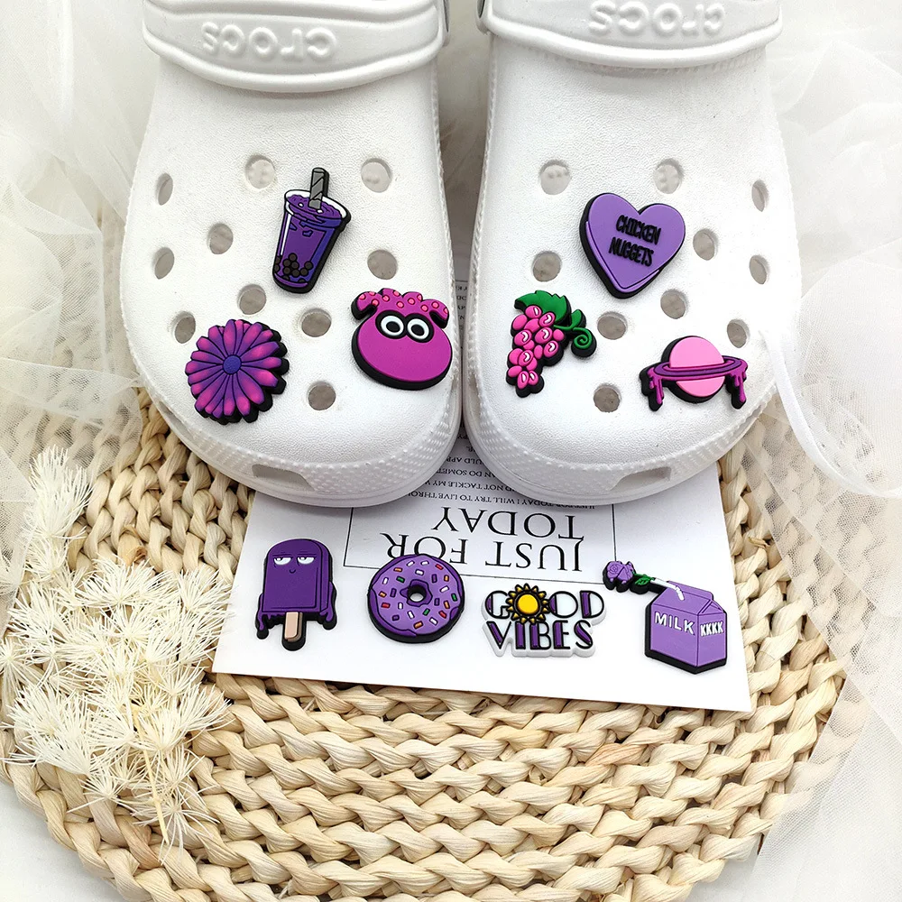 Shoe Charms Accessories for Crocs Sandals Purple Small Fresh Shoe Buckle PVC Soft Rubber Accessory Toys Anime Cartoon Frind