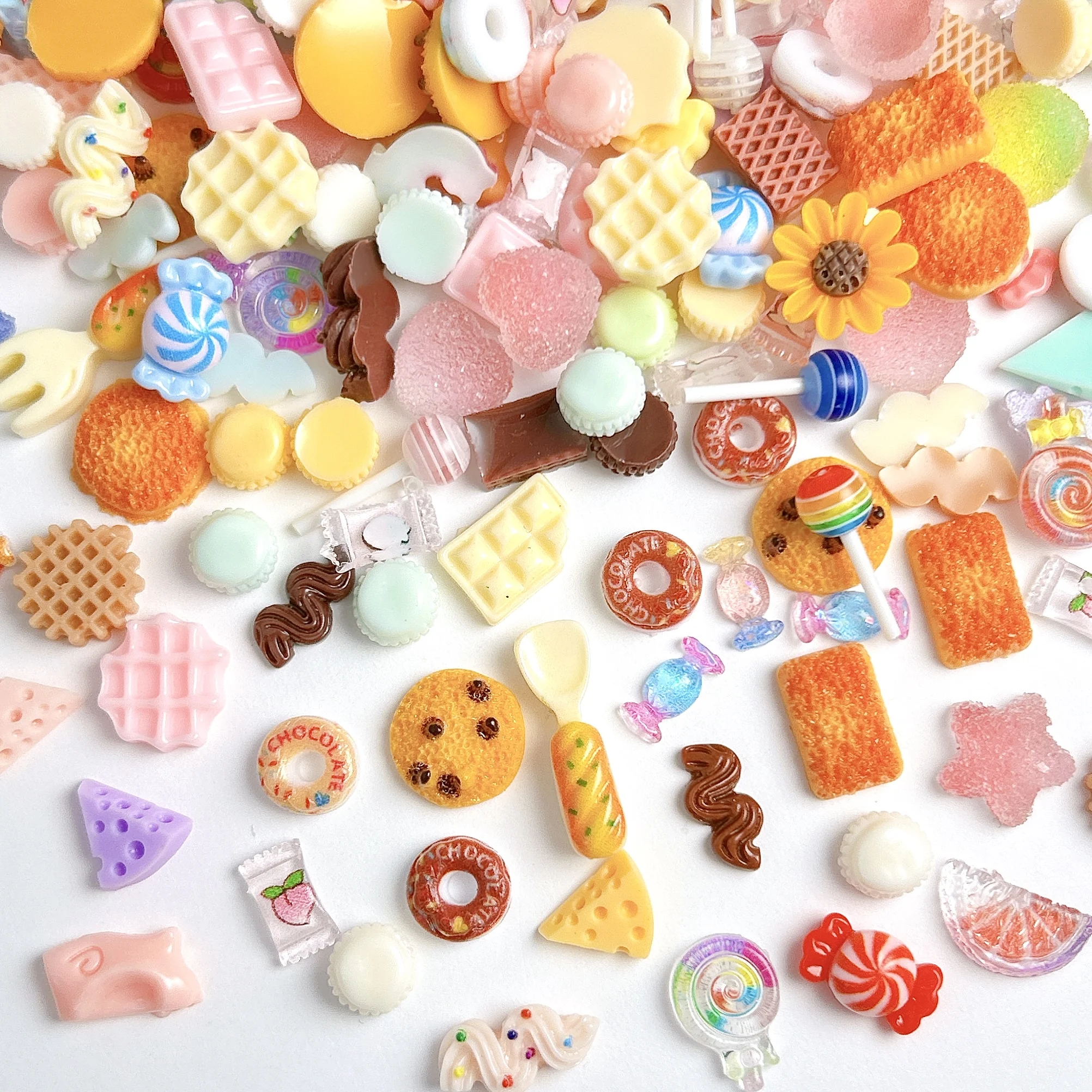 50PCS Multiple Style Donuts Cream Candy Resin Nail Charms Simulated Orange Slices Cheese Mixed Nail Art Decorations DIY Nails