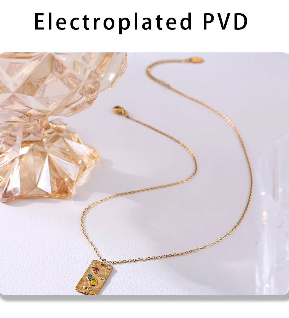 Edelstahl-Halskette für Frauen, quadratischer Anhänger, Zirkon eingelegtes Schlüsselbein, wasserdichte Kette, luxuriöser Charme, Modeschmuck, Geschenk – Detail 9