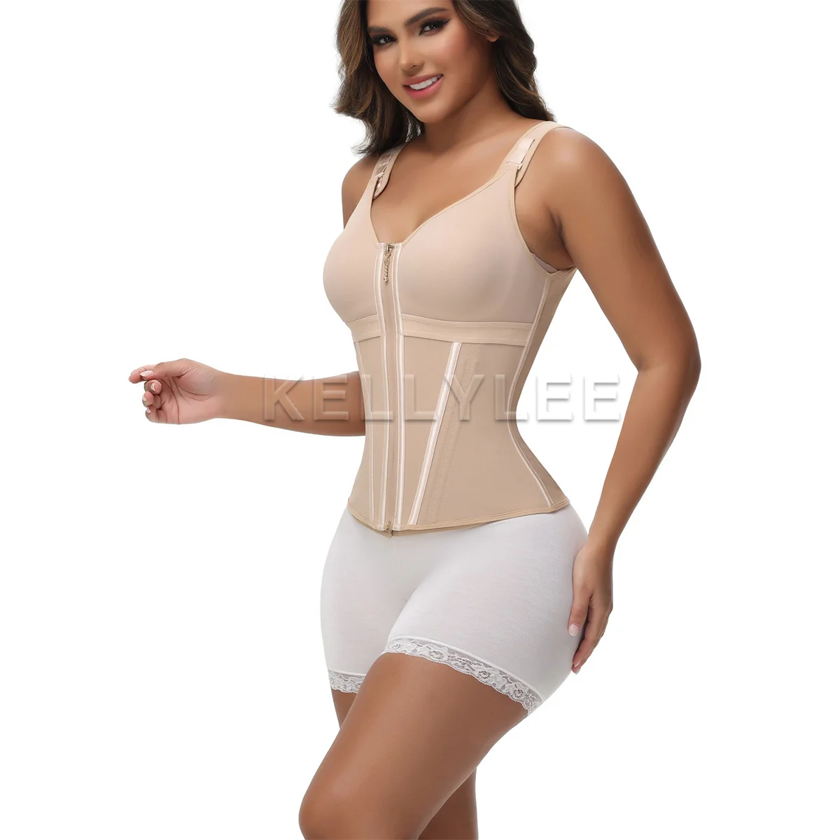 Seamless Shaped Up Girdle Body Shaper with Bra Front-Zipper Fajas with shoulder Straps 2024 Modeling Tummy Belt Waist Trainer