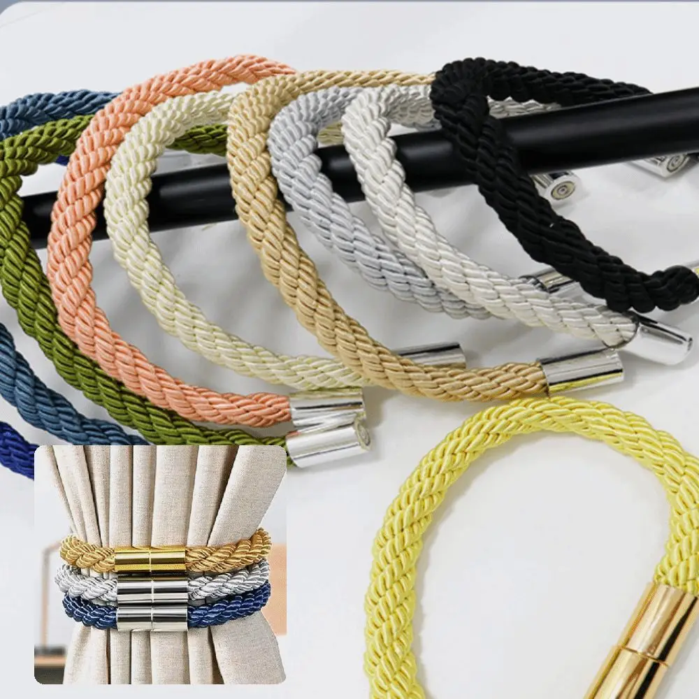2Pcs Simple Braided Rope Curtain Tiebacks Strong Magnet Non Perforated Curtain Strap Elegant Boho Curtain Buckle Office