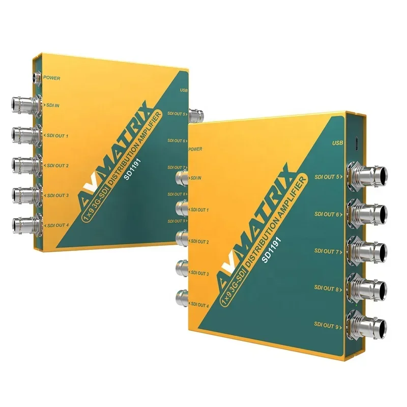 ตัวแยกสัญญาณภาพและเสียง Avmatrix SD1191 1 อินพุต 9 เอาต์พุต ความละเอียด 1080p รองรับสัญญาณเสียงและวิดีโอ SD HD 3G-SDI ตัวขยายสัญญาณแบบกระจาย วัสดุโลหะ