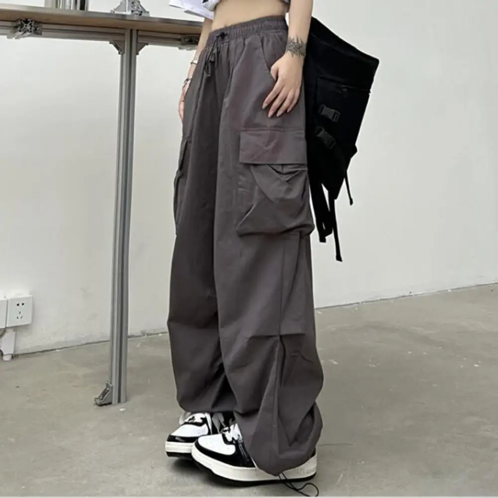 

2024 Women Casual Joggers Tech Pants Solid Low Waist Pants Drawstring Wide Leg Baggy Trousers Y2k Streetwear Wide Leg Sweatpants