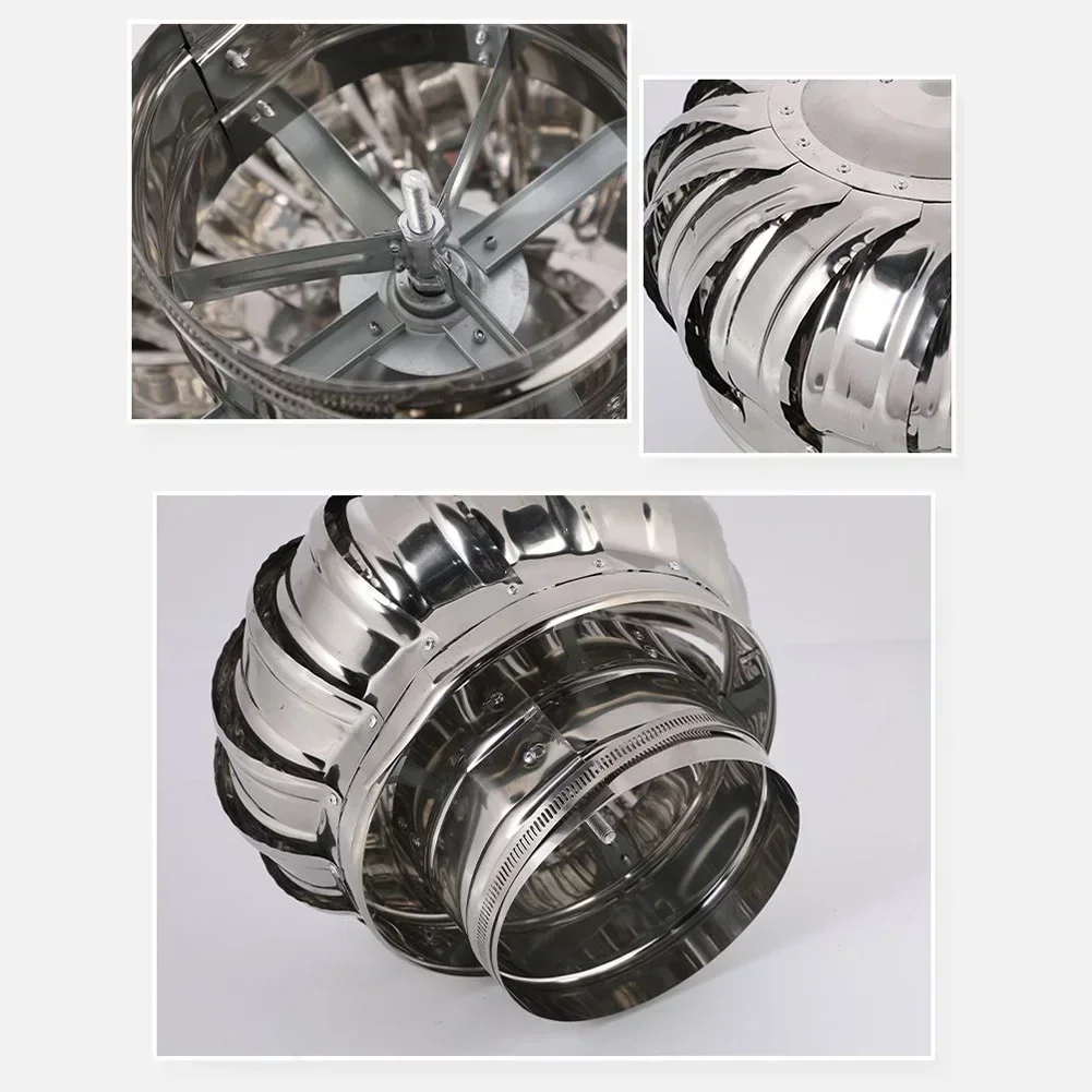 Rotating Stainless Steel Chimney Cowl Cap Protects Flue Pipe  Ventilation Smoke Exhaust Device Rainproof Ventilation Fan