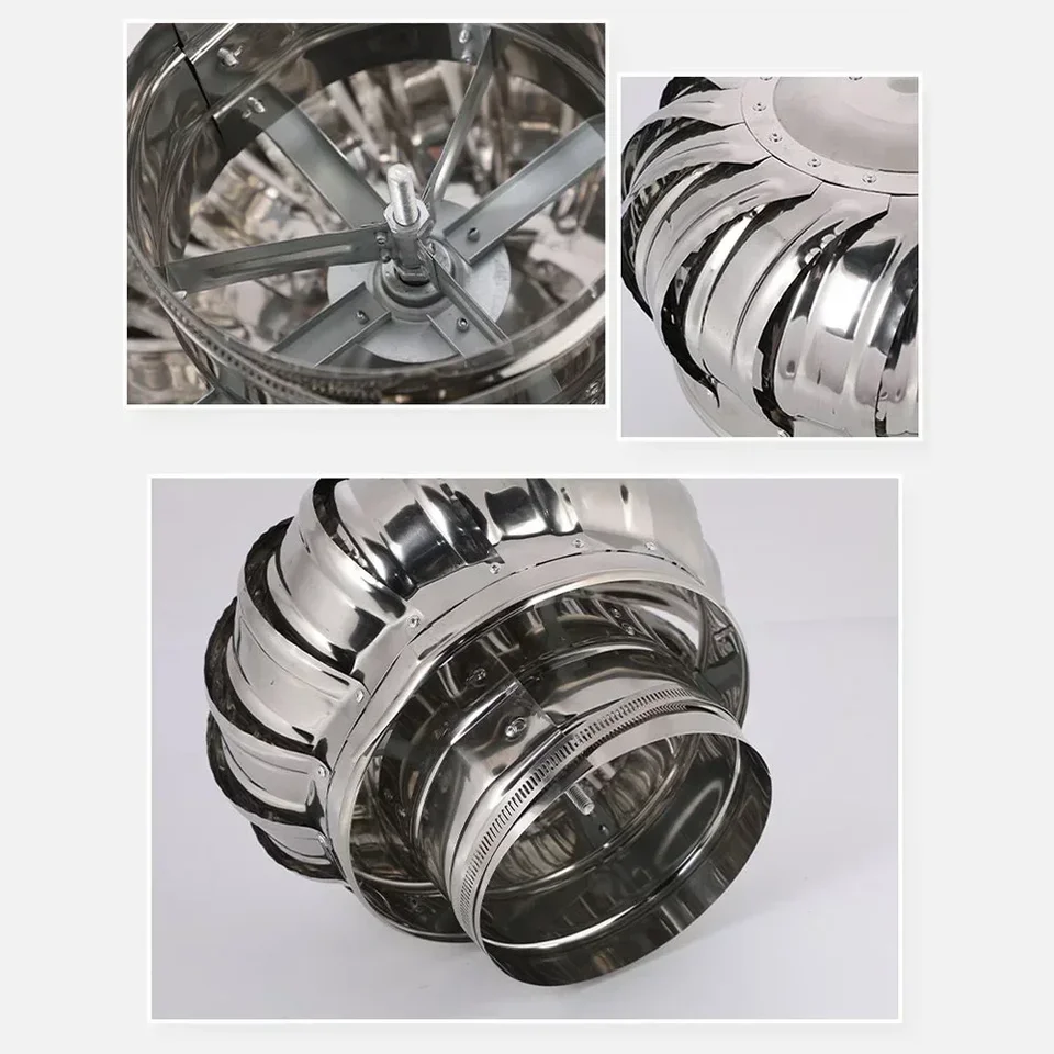 Stainless Steel Wind Turbine Roof Vent – Rotating Chimney Cowl, 110-250mm Diameter, For Factories, Farms, & Greenhouses