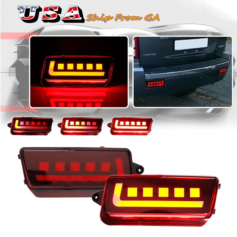

Для Jeep Grand Cherokee 2005 2006 2007 2008 2009, автомобильный светодиодный отражатель заднего бампера, задний последовательный автоматический указатель поворота, стоп-сигнал