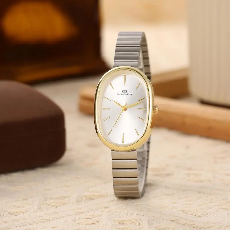 Forest style oval small plate bamboo knot steel strip watch student mesh belt watch for boys quartz watch for small freshness