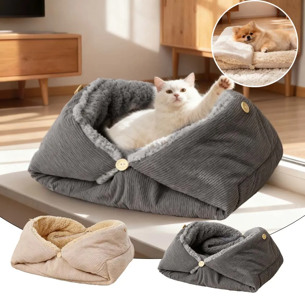 

Foldable Pet Cat Dog Bed Sofa Mats Winter Sleeping Bag Double-Sided Plush Cushion for Small Medium Kitten Puppy Nest Cama Gatos
