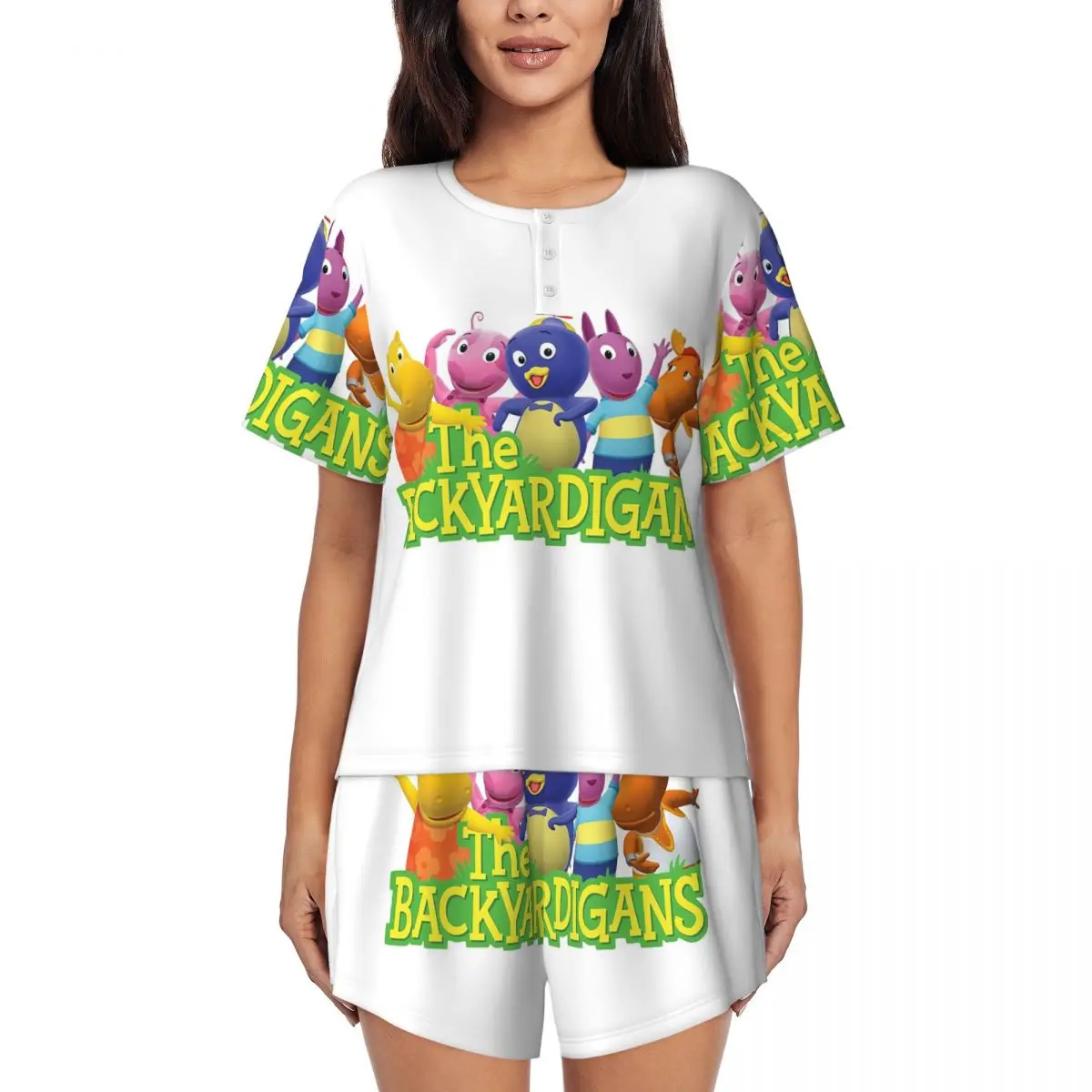 

Забавные ночные рубашки Backyardigans с круглым вырезом и короткими рукавами для сна, женские мягкие пижамные комплекты с короткими штанами