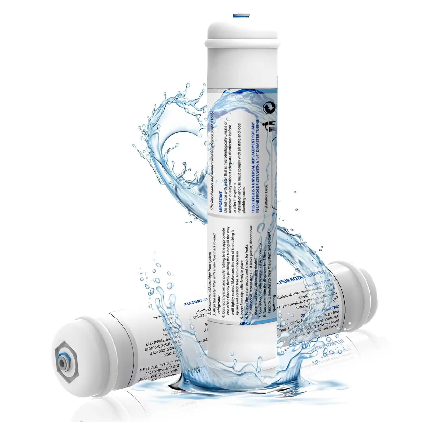 1/2 Pack, T33 Inline Activated Carbon Water Filter, 1/4' Quick-Connect Replacement Cartridges for Fridge, Ice Maker, Under Sink