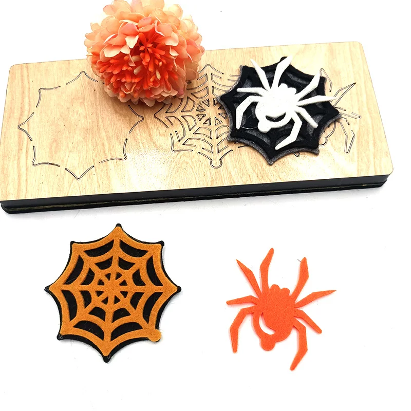 Wooden Cutting Die for Halloween Spiders and Spider Webs, Suitable for Most Machines