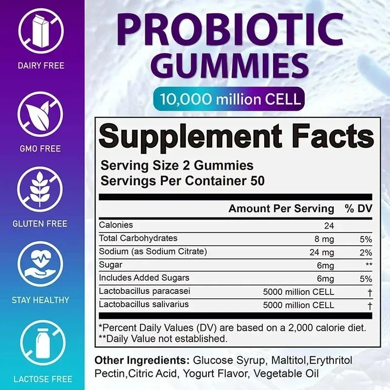 Probiotic Gummies - Supports Digestion and Gut Health, Boosts Metabolism, and Relieves Bloating and Constipation