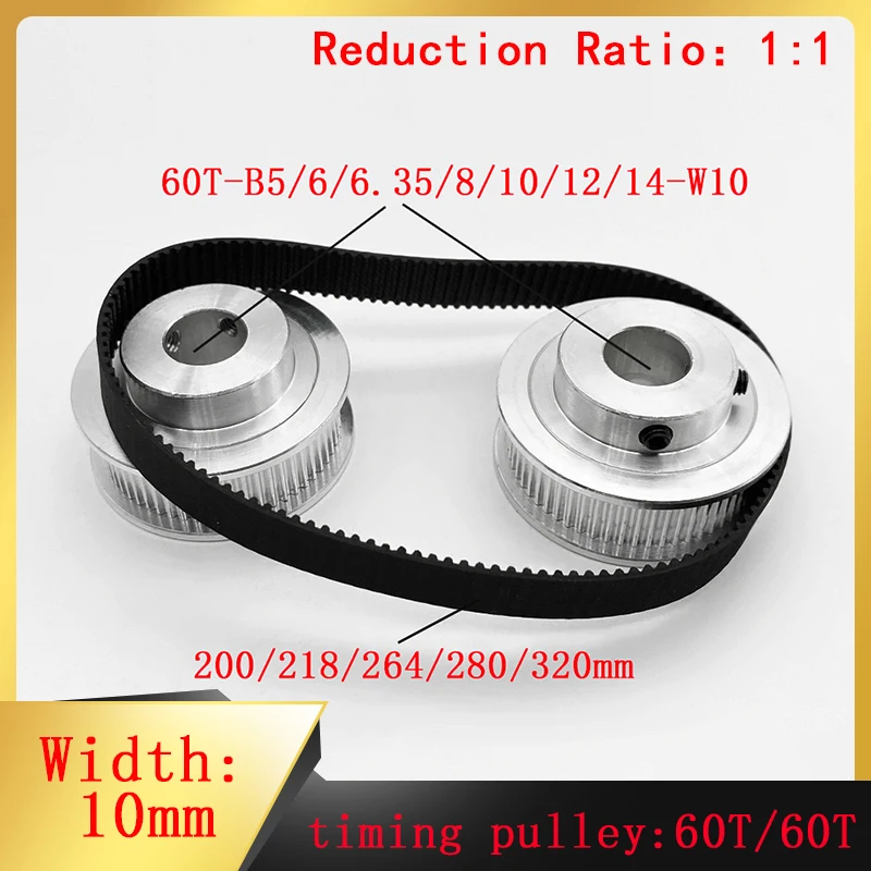 

Synchronous Pulley 2M Deceleration 1:1 GT2 Synchronous Pulley 60/60 Teeth 3D Printer Part Aperture 5-14mm Belt Width 10mm