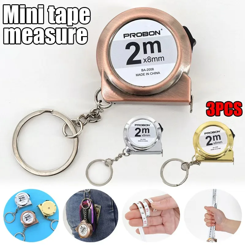 شريط قياس صغير محمول، شريط قياس منزلي صغير قابل للسحب 2 متر، شريط قياس سلسلة مفاتيح من الفولاذ المطيء، أدوات قياس ذاتية الصنع #2
