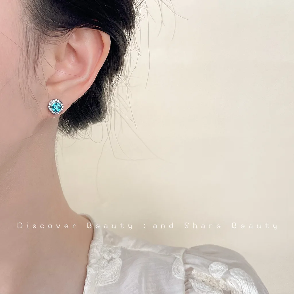 DIY accessories Blue Iceland, cold water drop-shaped collarbone chain, jewelry set, commuter versatile, high-end zircon stud ear