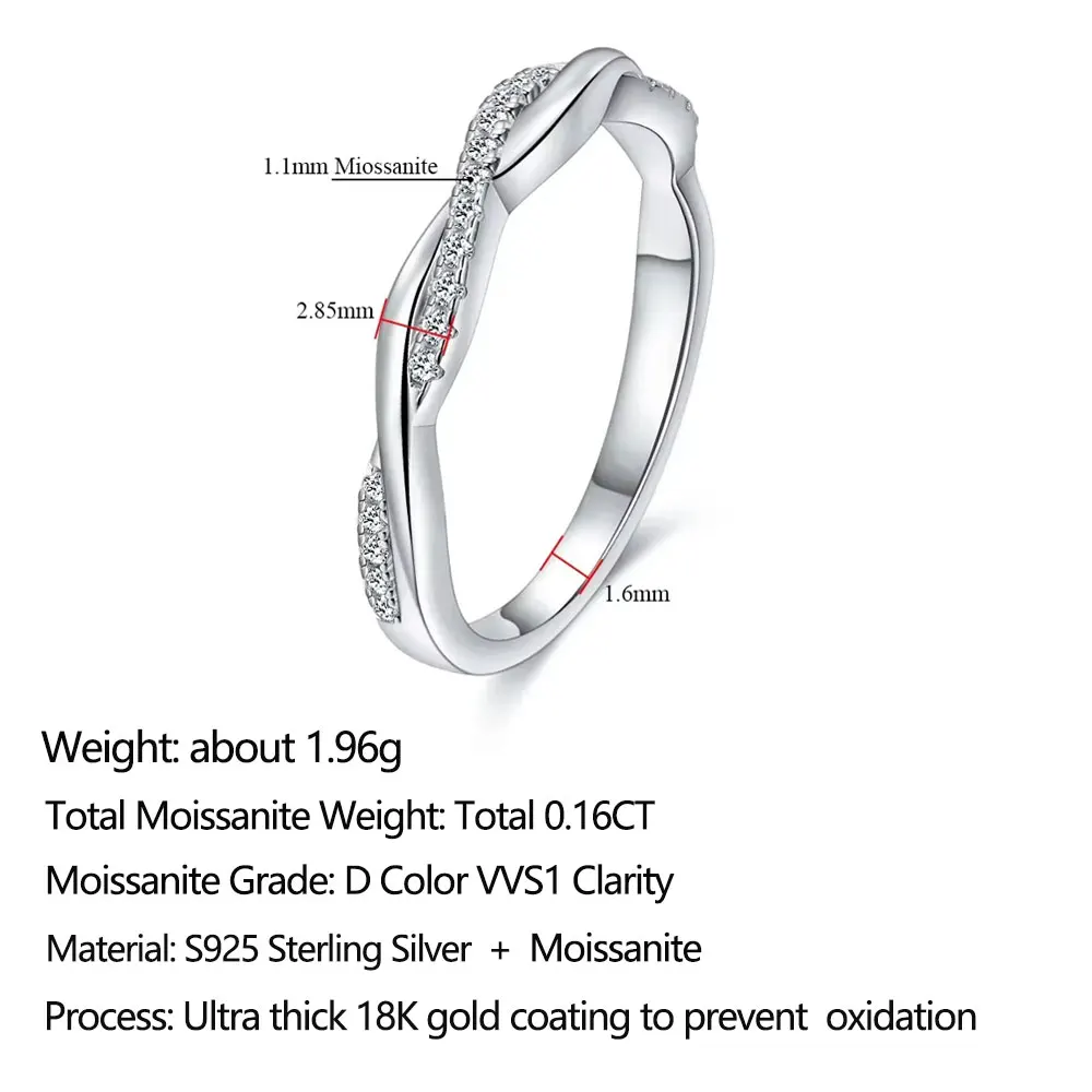 Pretty Beauty Moissanite Twisted Infinity Wedding Band for Women S925 Silver Mobius Stackable Ring Hypoallergenic Jewelry Gifts
