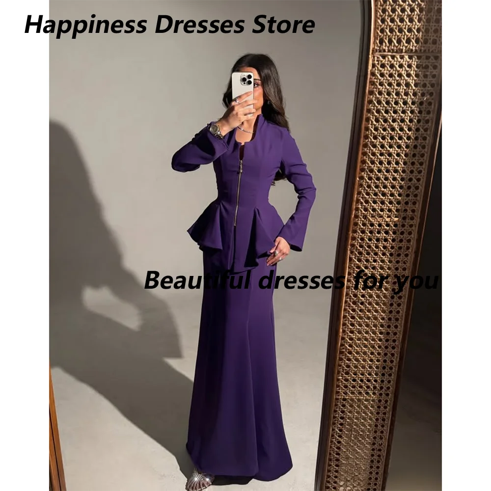 Purple Evening Dress V-Neck Long Sleeves Elegant Women's Evening Gowns 2025 Mermaid Modern Wedding Guest Dresses Customized